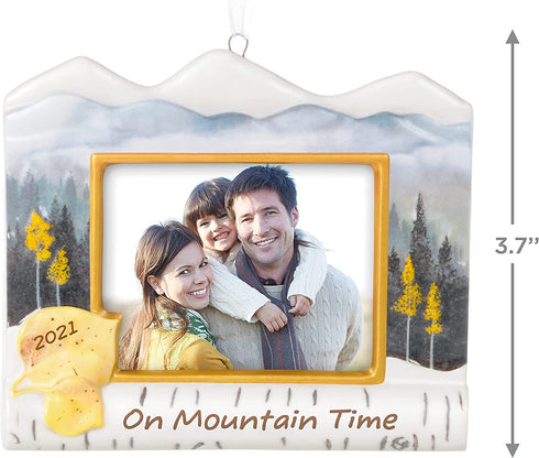 Hallmark Keepsake Christmas Ornament 2021 Year-Dated, On Mountain Time Photo Frame, Porcelain