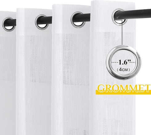 NICETOWN Sheer Curtains for Small Window - Thick Linen Look Window Covering Semi-Voile Drapes for Laundry with Grommet Top ?White, 52 Inch Width, 45 Inch Length, 1 Pair