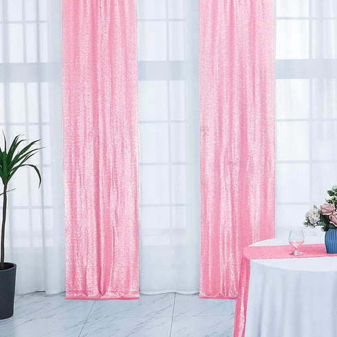 2—8FT-2PCS Pink Sequin Backdrop Curtains Panels, Photography Backdrop Glitter Curtains Fabric Background for Christmas Wedding Party Decor