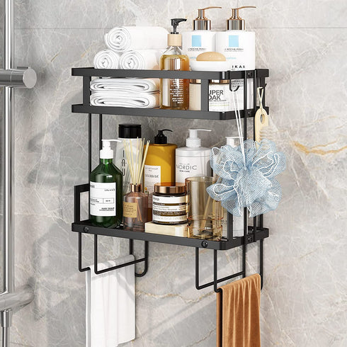 Over The Toilet Storage Shelf,Bathroom Organizer, Above Storage Cabinet Restroom Paper Holder,No Drilling Space Saver with Wall Mounting Design (Black)