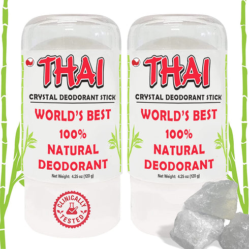 2-PACK Thai Crystal Deodorant Salt Stone - Clinically Tested, Dermatologist Approved - Natural Unscented Aluminum-Free for Women Men & Teens