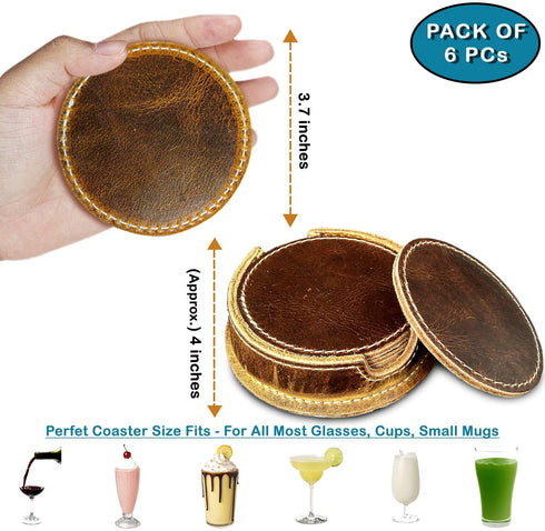 Rustic Town Leather Coasters for Drinks - Cup Coasters Coffee Table Kitchen Table Bar, Home & Office Gifts Handmade Drink Coasters