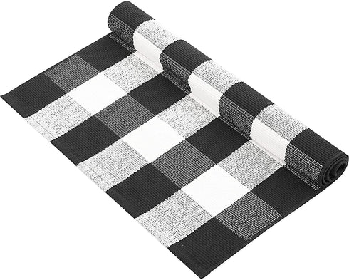 Breezsisan Black and White Layering Doormat Rug 2x4.3 ft. Cotton Woven Buffalo Plaid Outdoor Indoor Runner Rug, Hand-Woven Washable Carpet for Front Porch, Kitchen, Farmhouse, Entryway