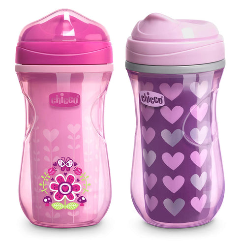 Chicco Insulated Rim Spout Trainer Spill Free Baby Sippy Cup 9 oz. - Two Pack, Pink/Purple