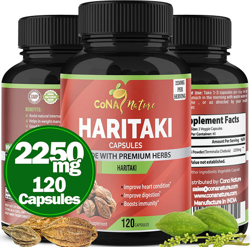 Organic India Haritaki Capsules 2250MG, Detoxification & Rejuvenation, Improving Digestion, Maintains Regularity, Internal Cleansing | Non-GMO Vegan Gluten-Free Herbs and Supplements, 120 Caps