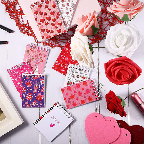 15 Pieces Mini Valentine Day Notepads Sets with 15 Designs Valentines Day Spiral Pad Notebooks Party Favors for Kids Girls Boys Toddler School Supplies