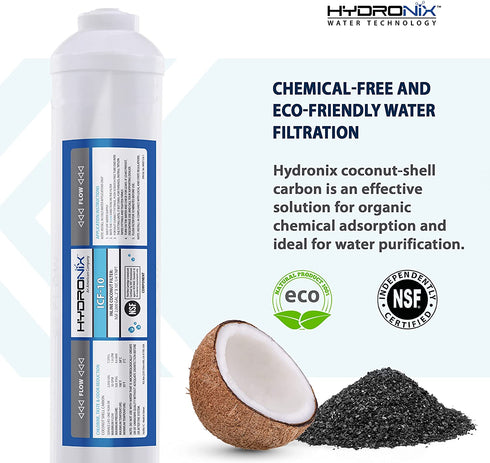 Hydronix 3 Pack ICF-10 Reverse Osmosis Post Polishing, Fridge & Ice Inline Coconut GAC Water Filter, 2000 Gal 1/4" NPT