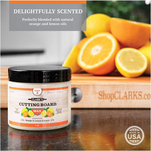 CLARK'S Cutting Board Finish Wax, Enriched with Lemon & Orange Oils ,Made with Natural Beeswax and Carnauba Wax,Butcher Block Wax, (6 ounces)
