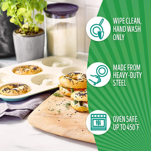 GreenLife Bakeware Healthy Ceramic Nonstick, 6 Cavity Donut and Bagel Pan Baking Mold, PFAS-Free, Turquoise