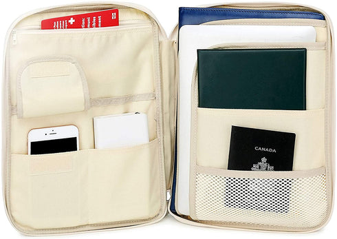 El-fmly A4 Document Portable Organizer Bag Waterproof Portfolio Office Zipper Case Travel Multi-Function for Passport ID Card Notebook Ipad