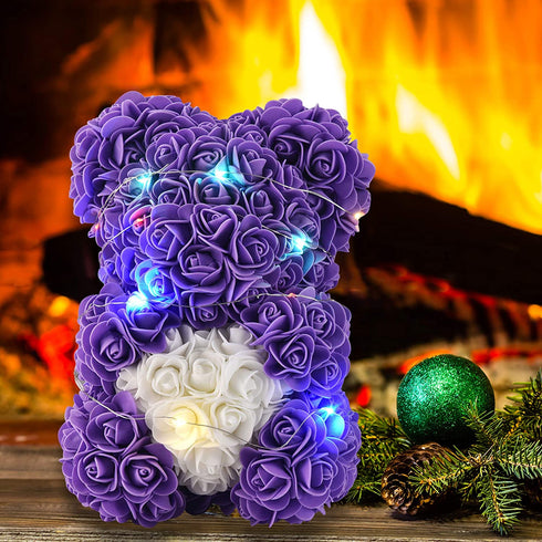 Gifts for Women,Rose Teddy Bear- Over 300 Flowers on Every Rose Flower Bear,Rose Bear, Gifts for mom, Birthday Gifts, Gifts for Girls - 10 inch Clear Gift Box (Purple)