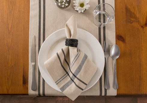 DII Kitchen Essentials Everyday French Stripe Tabletop Collection, Napkin Set, 20x20, Taupe/Black, 6 Piece