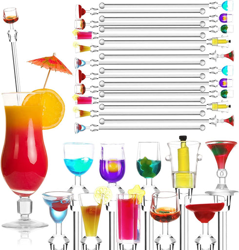 Geiserailie 30 Pieces Acrylic Cocktail Stirrer Sturdy Cocktail Swizzle Stirrer Clear Swizzle Sticks Cocktail Colorful Cocktail Drink Stirrer for Bars Bartender Cafes Restaurants Home Use