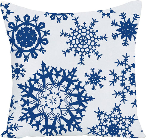 WILPROO Set of 4 Happy Winter Snowflake Merry Christmas Tree Blue Castle Deer with Snowman Cotton Linen Throw Pillow Case Cushion Cover Decorative for Sofa Living Room Square 22X22 Inches