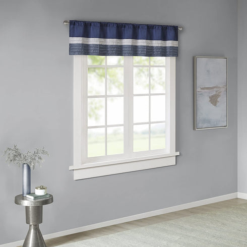 Madison Park Amherst Single Panel Faux Silk Rod Pocket Curtain With Privacy Lining for Living Room, Window Drapes for Bedroom and Dorm, 50x18, Navy