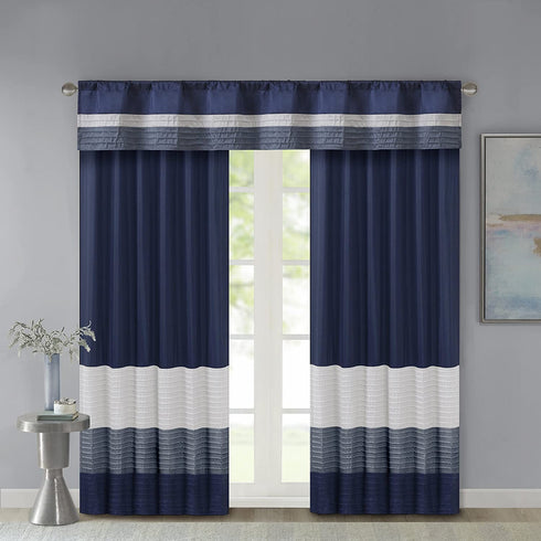 Madison Park Amherst Single Panel Faux Silk Rod Pocket Curtain With Privacy Lining for Living Room, Window Drapes for Bedroom and Dorm, 50x18, Navy