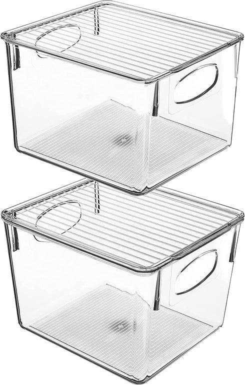 Sorbus Plastic Storage Clear Bins with Lid, Stackable Pantry Organizer Box Bin Containers for Organizing Kitchen Fridge, Food, Snack Pantry Cabinet, Fruit, Vegetables, Bathroom Supplies, (2)
