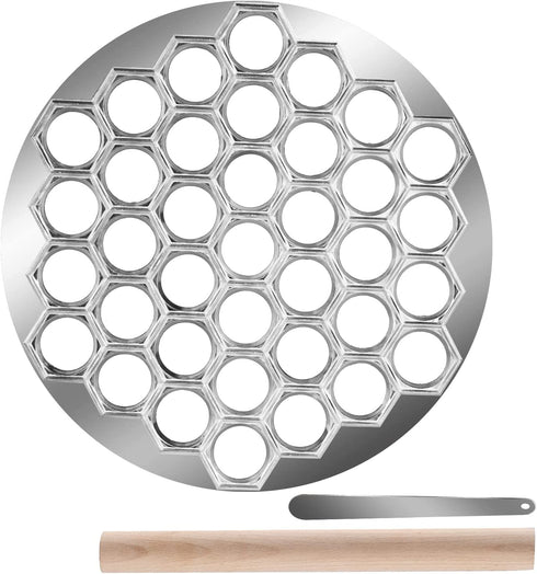 Pelmeni Ravioli Maker Molds With Rolling pin And Pick stick?Stainless Steel?Handmade Dumping 27cm Metal Molds Set (27cm)