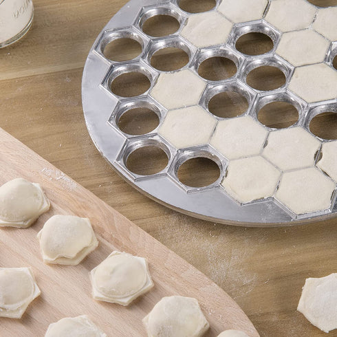 Pelmeni Ravioli Maker Molds With Rolling pin And Pick stick?Stainless Steel?Handmade Dumping 27cm Metal Molds Set (27cm)