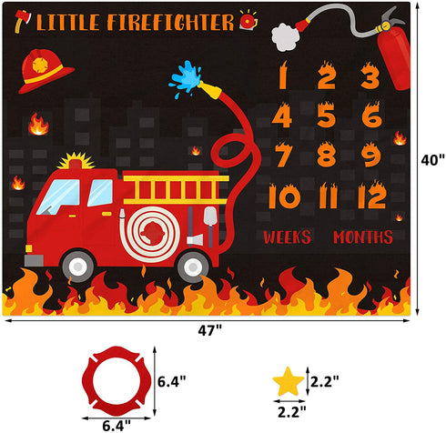 Fire Truck Baby Milestone Blanket for Boy Little Firefighter Monthly Growth Tracker Soft Plush Fleece Nursery Blanket Newborn Baby Boy Bedding Photography Background