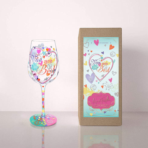 NymphFable Hand Painted Wine Glass You Are The Best 15oz Personalized Gift for Girl Friend Women