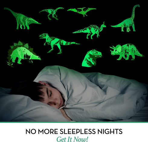 Dinosaur Wall Decals for Kids Room Glow in The Dark Stickers, Large Removable Vinyl Decor for Bedroom, Living Room, Classroom - Wall Cool Light Art Gift for Girls Boys Toddlers (Dino)