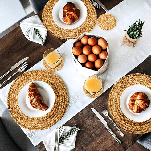 CY SISTERS Woven Placemats Set of 2, Round Placemats for Dining Table, 100% Water Hyacinth, Natural Farmhouse Braided Placemats Wicker Rustic Place Mats, Home, Wedding, Perfect for Indoor Outdoor 14€œ