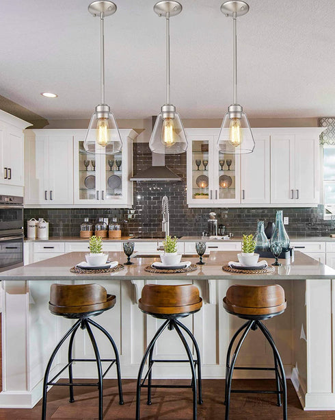 Beionxii Glass Pendant Lights | Modern Brushed Nickel Pendant Lighting for Kitchen Island, Dining Room, Over The Sink