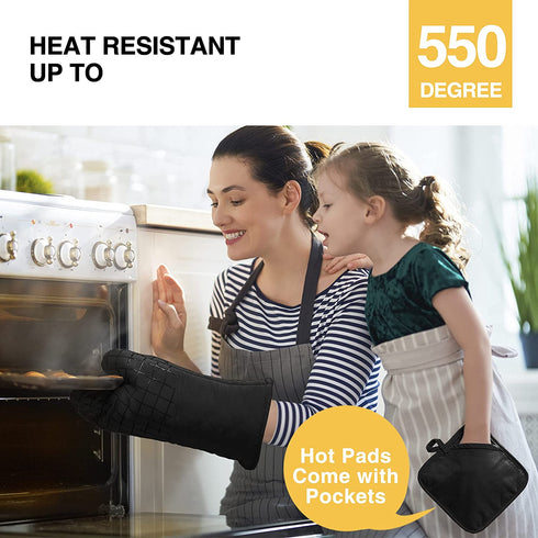 Koroda Oven Mitts: Silicone Oven Mitts Heat Resistant 500 Degrees and Pot Holders for Kitchen (Set of 6, Black)
