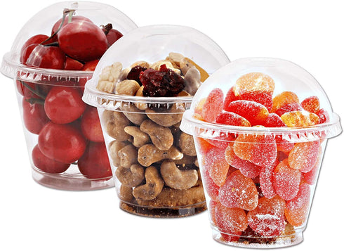 9 oz Clear Plastic Cups with Lids - 25 Sets Dessert Cups with Dome Lids (NO HOLE), Crystal PET Parfait Cups with Lids, Disposable Party Cups for Fruit/Ice Cream/Cupcake/Iced Cold Drinks