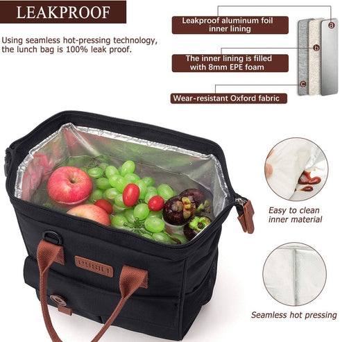 Lunch Bag with Leak Proof Material, Insulated Lunch Box for women/men, Lunch Tote Bag for Work/Picnic/Hiking/Beach/Fishing (black+fishbone pattern)