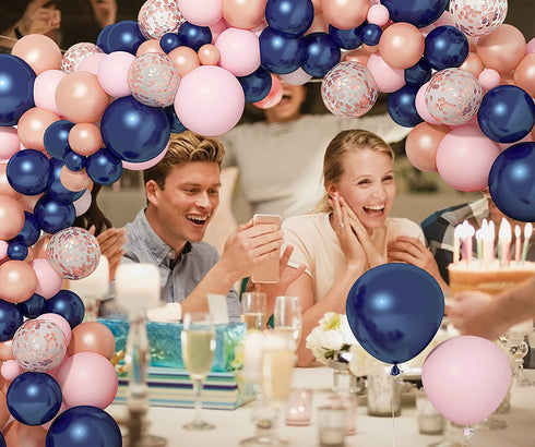 121 PCS Gender Reveal Party Supplies Rose Gold Navy Blue and Pink Latex Confetti Pearlescent Balloons Garland Arch Kit for Birthday Party Baby Shower Decorations