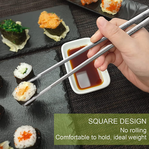 Metal Chopsticks Reusable 5 Pairs Stainless Steel Chopsticks Dishwasher Safe Square Lightweight Non-Slip Chop Sticks Gift Set (Silver)