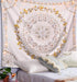 Lifeel White Bohemian Tapestry Wall Hanging, Mandala Floral Medallion Hippie Tapestry with Light Brown Aesthetic Wreath Design, Cream Wall Decor Blanket for Bedroom Home Dorm, Large 68×80 inches