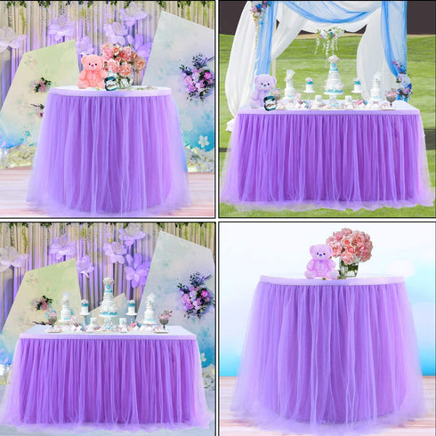 Suppromo 6ft Purple Table Skirt Tulle Table Cloth Tutu Table Skirt for Rectangle Tables or Round Tables for Baby Shower Girls Mermaid Birthday Party Wedding Decorations(L6(ft) H 30in, Purple)