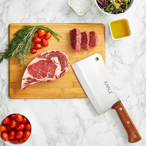Meat Cleaver, Heavy Duty Butcher Bone Knife with Solid Wood Handle (Stainless Steel, 8 inch)