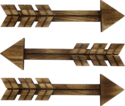 TreasuresDeck Wooden Arrow Wall Decor - Set of 3 Arrow Home Decor 14.96 x 3.94- Rustic Wall Decor Arrow, Fir Wood Arrows Farmhouse Arrow Decorations, Dark Brown