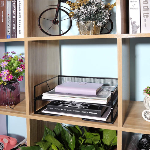 Meshist Stackable Letter Tray Desk Organizer, 2 Tier Mesh Desktop File Organizer, Document Paper Tray Organizer, Perfect for Home and Office, Black