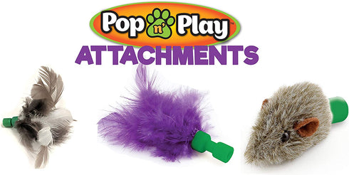 Allstar Innovations Use with The Pop N Play; 3 Replacement Cat Toy Attachments; Includes One Mouse, One Fish and One Feather. Pets Know Best'