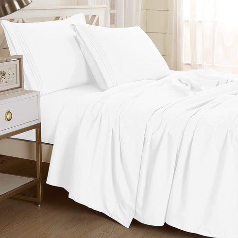LUXSHEETS Bedding Bed Sheet Set 4 Piece Luxury Soft Breathable 100% Microfiber Polyester 1800 Series Premium Elasticized Deep Pockets, Wrinkle & Fade Resistant Bedding Set (White, Full)