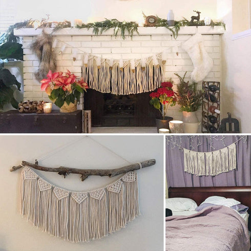 TIMEYARD Macrame Wall Hanging Curtain Valance, Macrame Tapestry Garland Banner, Boho Shabby Chic Bohemian Woven Wall Decor Living Room Dorm Bedroom Nursery Party Backdrop, 15" W x35" L, 7 Flags