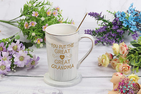 You Put The Great In Great Grandma Mug Great Grandma Gifts Mug Birthday Mothers Day Gifts for Grandma from Grandkids Granddaughter Grandson Grandchildren Gifts Grandma Coffee Mug 14 Ounce Gray