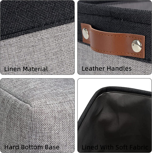 DULLEMELO Large Collapsible Storage Basket/Bin with Durable Leather Handles, Fabric Organizer Bin for Storage Clothes, Toys, Books, Office, Bedroom, Closet, Nursery & Laundry (Black&Gray)