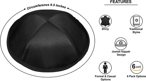 A&M Mezuzot Modern Satin Kippah for Men Yarmulke Cap Jewish Yamaka Hat Kippot Yarmulka Set of 6
