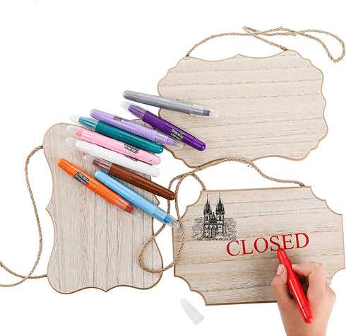 YOUEON 9 Pack Unfinished Hanging Wood Sign with Jute Ropes, 9 x 6 Inches Blank Hanging Wood Plaque, Blank Wood Signs for Crafts, Painting, Writing, Crafts Projects, 3 Styles, Brown