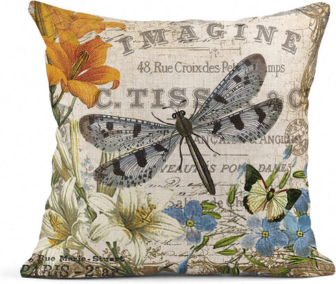 Emvency Set of 4 Throw Pillow Covers Cute Animal Rabbit Bird Dragonfly and Easter Egg Retro Style Spring Decorative Pillow Cases Home Decor Square 18x18 Inches Pillowcases