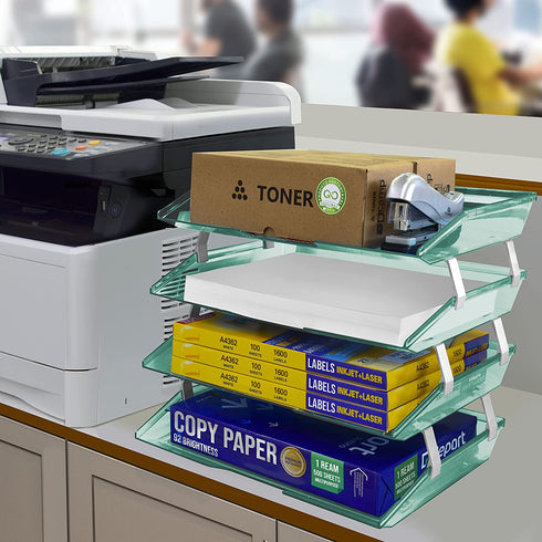 Acrimet Facility 4 Tier Letter Tray Side Load Plastic Desktop File Organizer (Clear Green Color)