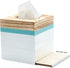Modern Square Wooden Tissue Box Cover Holder for Bathroom Vanity Countertops, Bedroom Dressers, Night Stands, Desks and Tables, Rustic Farmhouse - White and Sea Mist Green