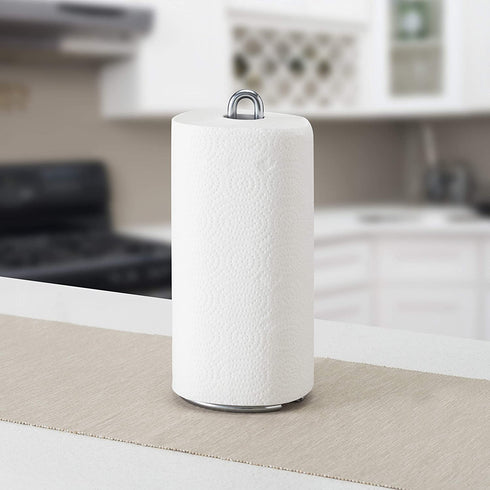 Home Basics Simplicity Collection Holder Easy One-Handed Tear Free Kitchen Counter & Dinning Table Paper Towel Dispenser Stand, Satin Chrome