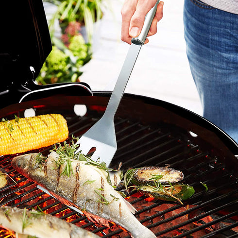 NewlineNY Stainless Steel BBQ Grill Tool Kit 5 PCS Set : Tong, Meat Fork, Basting Brush, Spatula, Knife + Carrying Bag for Picnic Camping Barbeque Cooking Grilling